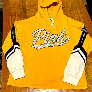 PINK by Victoria Secret yellow hooded sweatshirt with bling size Medium